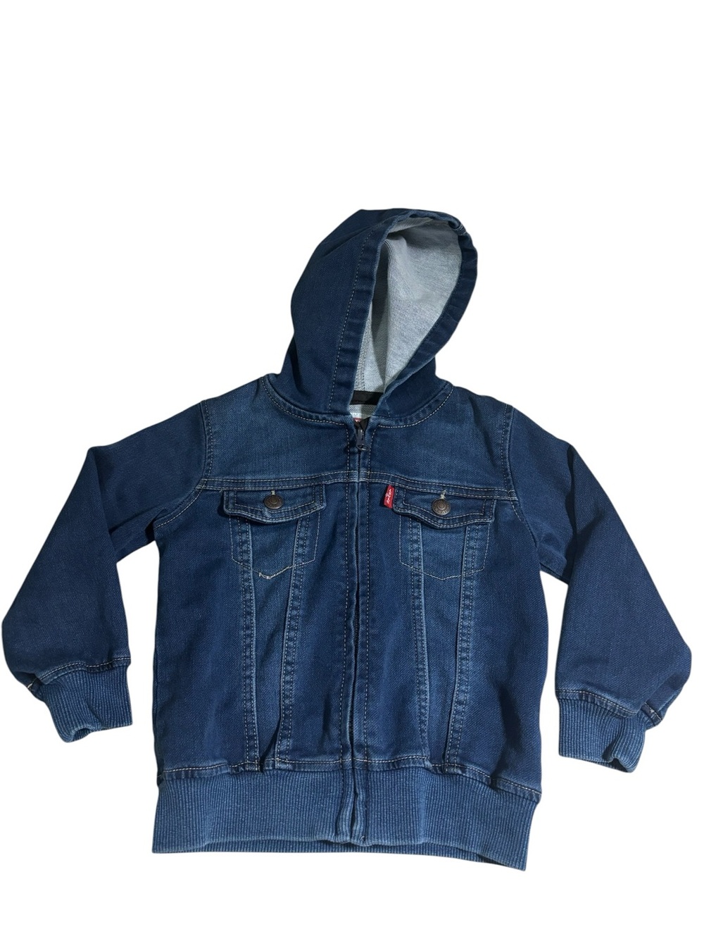 Levi’s Toddler Hooded Denim Jacket 24M Blue Zip Front Stretch Jean Jacket